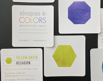 Watercolor Shapes and Colors Flash Cards - Montessori Learning
