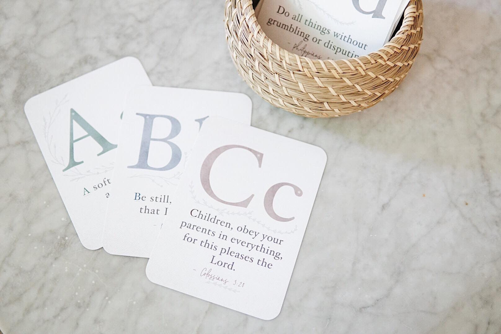 ABC Scripture Cards, Bible Verse Memory, Homeschool Learning