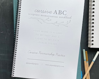 Cursive ABC Scripture Memorization Workbook, Penmanship Practice