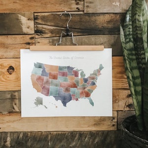 USA Aquarell Karte Poster - USA Karte - USA Karte - Homeschool Room - Homeschool Decor - Homeschool Art