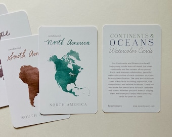 Watercolor Continent & Ocean Flash Cards - Homeschool Geography