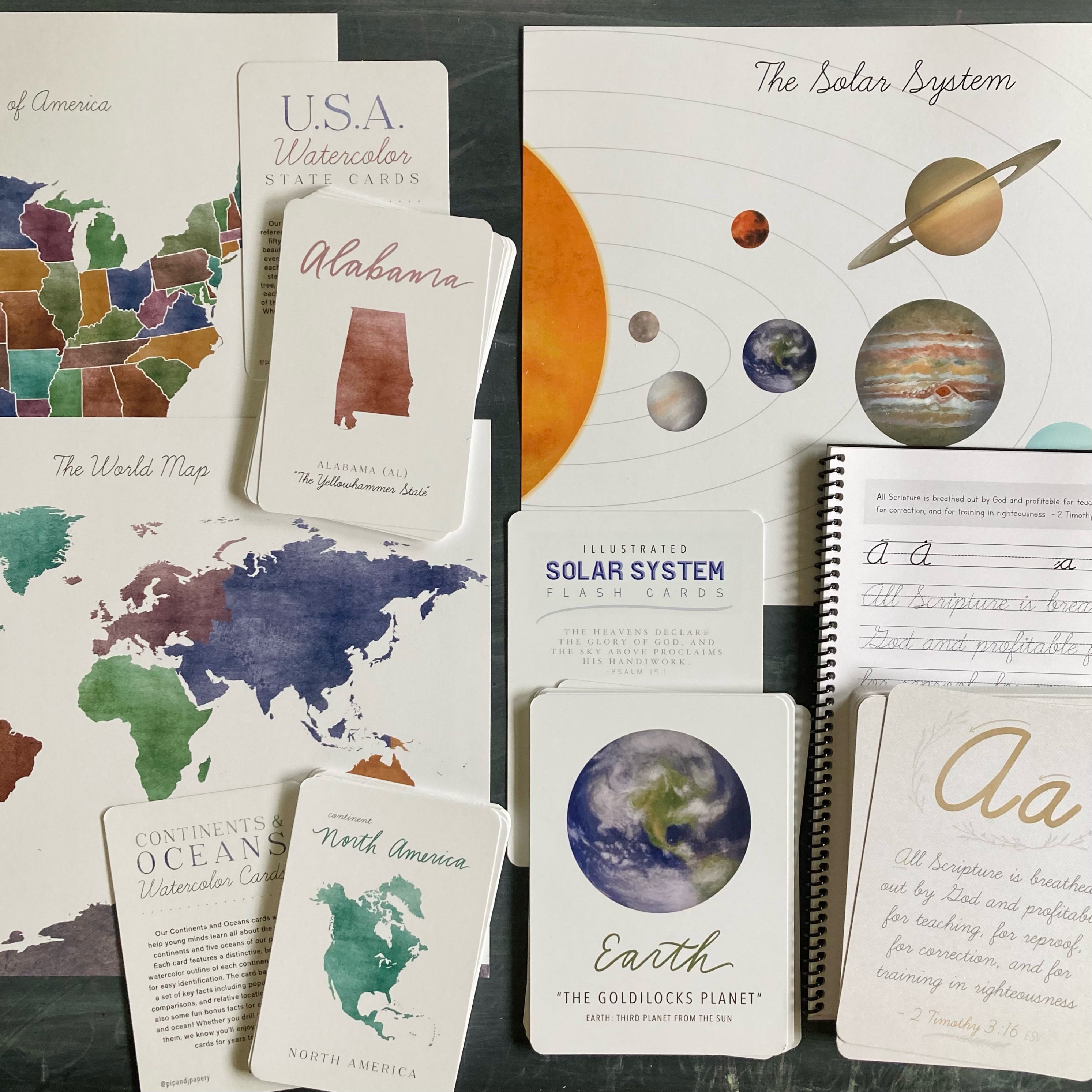 Homeschool Learning Bundle – Cursive, Solar System, USA & World Maps - Etsy