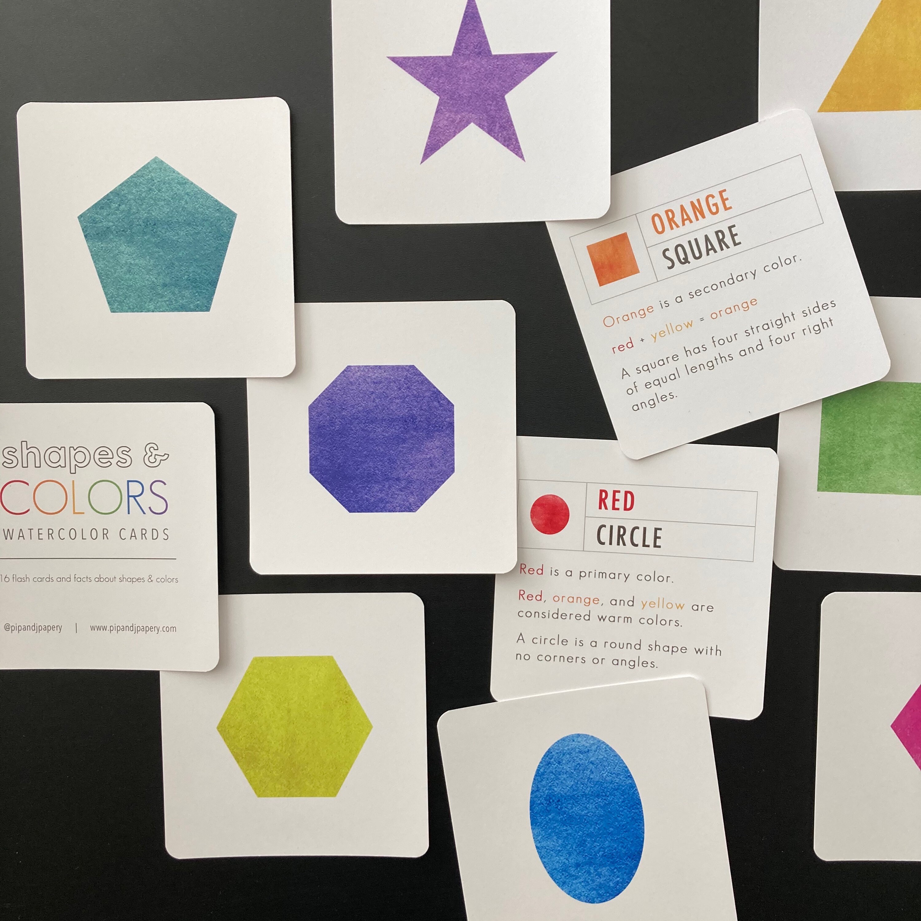 Shapes and Colors Watercolor Cards - Shape Cards - Color Cards - Shapes