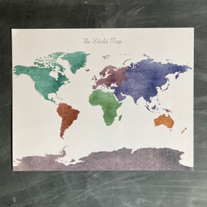 Würde Karte Aquarell Poster - Erdkunde Karte - Kontinente und Ozeane - Homeschool Zimmer - Homeschool Dekor - Homeschool Art