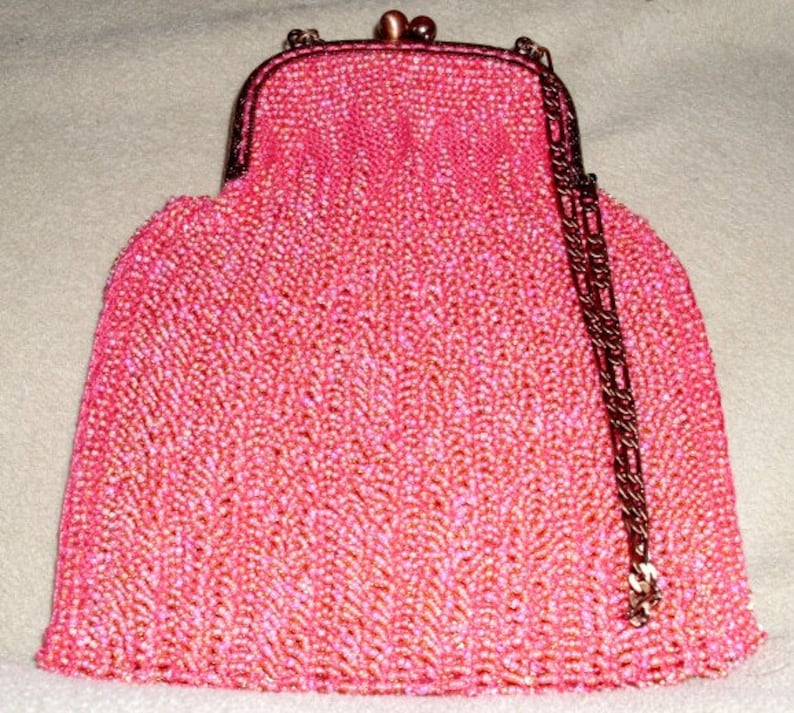 Pink on Red Beaded Hand Bag