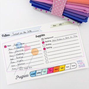 Cartes de projet - suiveur de cachette de tissu - suiveur de progression - journalisation