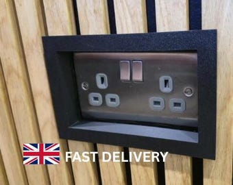 Double Socket Plug Surround 13amp for Acoustic Slat Wood Decorative Wall Panels - Pre Taped for easy installation -  Made in UK