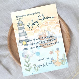 Babyshower digitaal nautisch bedankje bewerkbare tekstsjabloon Sea Beach Babyfeestje bedankkaartje nieuwe kaart voor ouders A6
