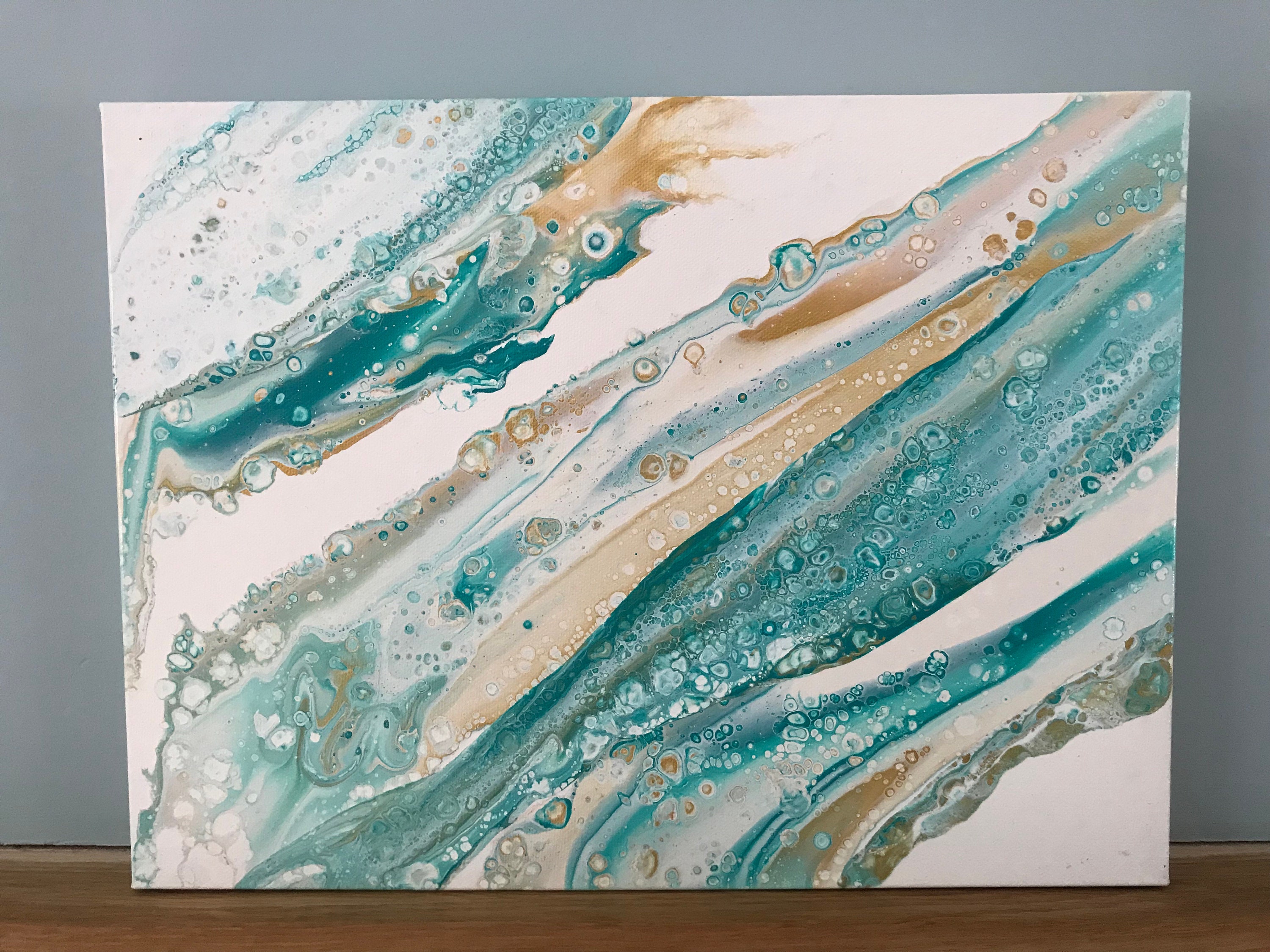 8x10 in. Wall art Silver Blue Home decor Wall decor Purple White Abstract Acrylic Pour Painting on Canvas Original Fluid Art