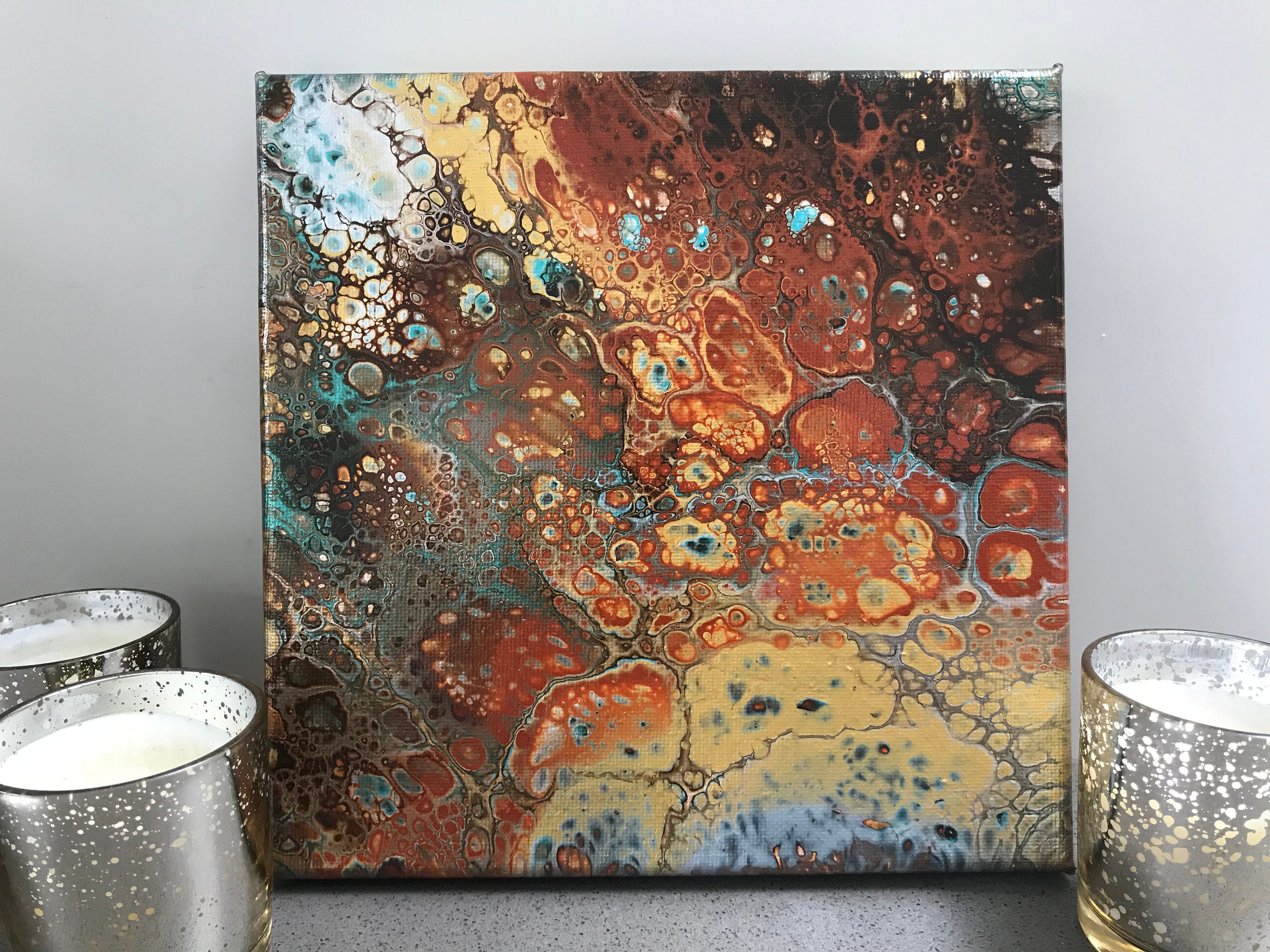 Turquoise Gold Brown Painting Original Painting Art Decor Wall Etsy
