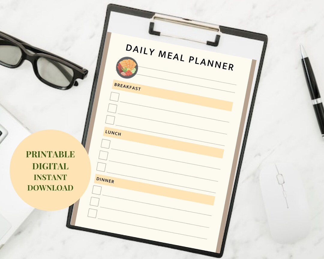 DAILY MEAL PLANNER, Meal Plan, Weekly Planner, Breakfast, Lunch, Dinner
