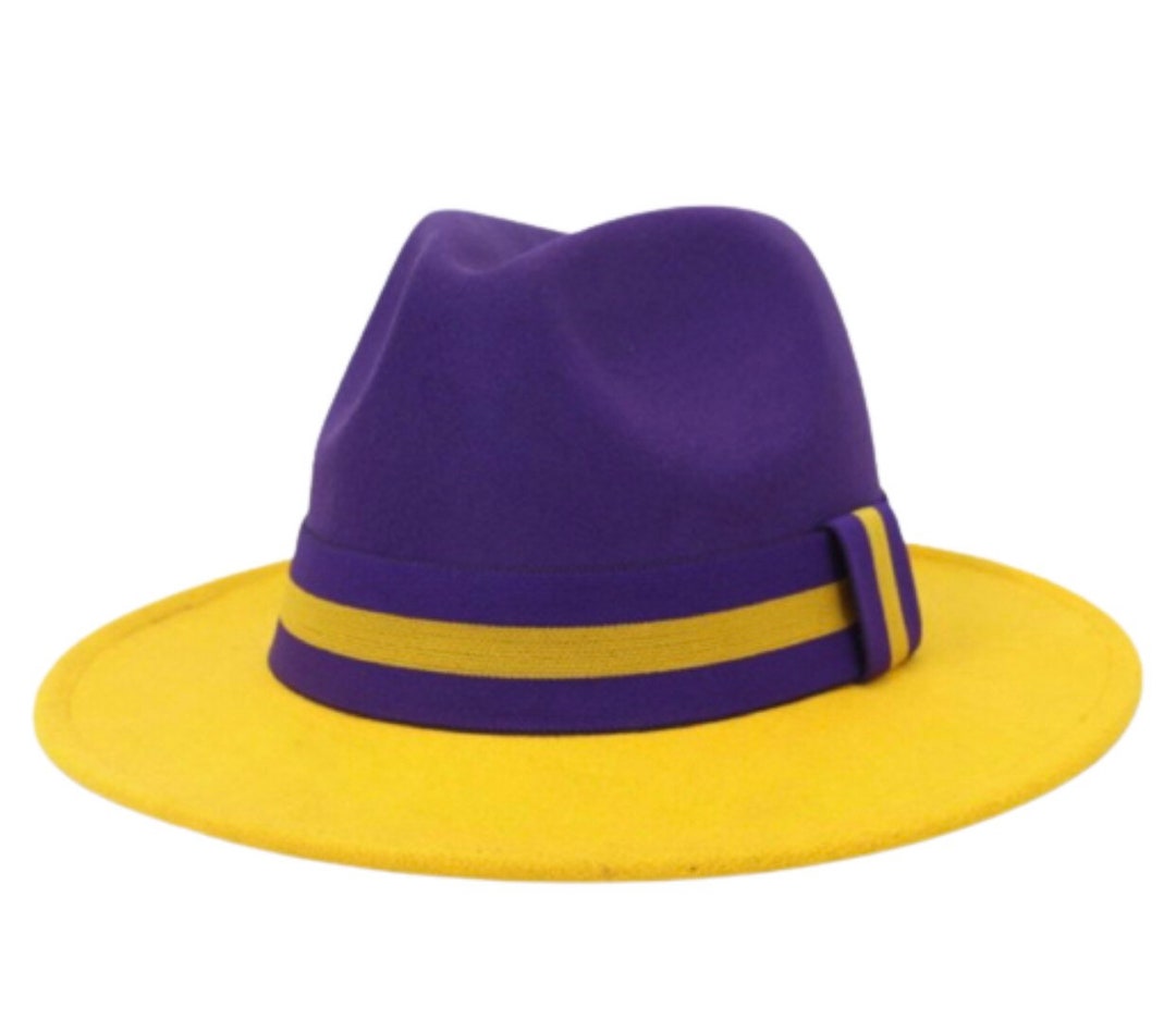 Fedora Hat Yellow Purple Sports Lsu Sports Colors Hat Unisex Etsy