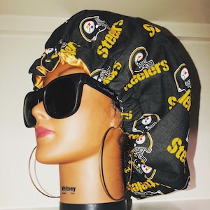 Satin hair bonnet Pittsburgh Steelers handmade sleep cap night cap nfl sports team hair protector hair accessories accessory