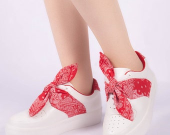 Shoes, women shoes, bandana shoes, white and red sneakers flat shoes
