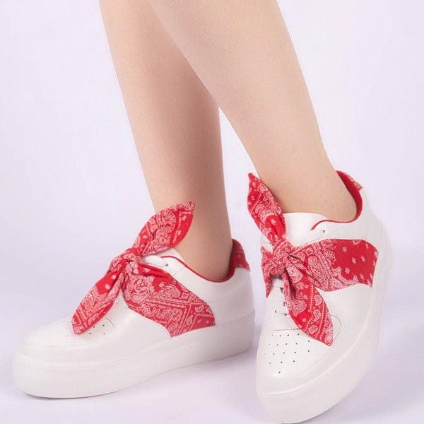 women shoes red bandana shoes white and red sneakers flat shoes
