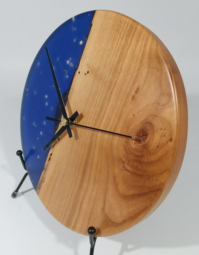Wooden Clock cherry Tree and Transparent Star Blue Epoxy Etsy