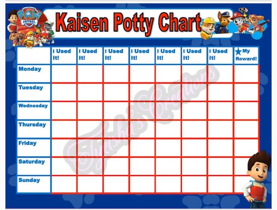 Paw Patrol Potty Training Chart Digital Etsy