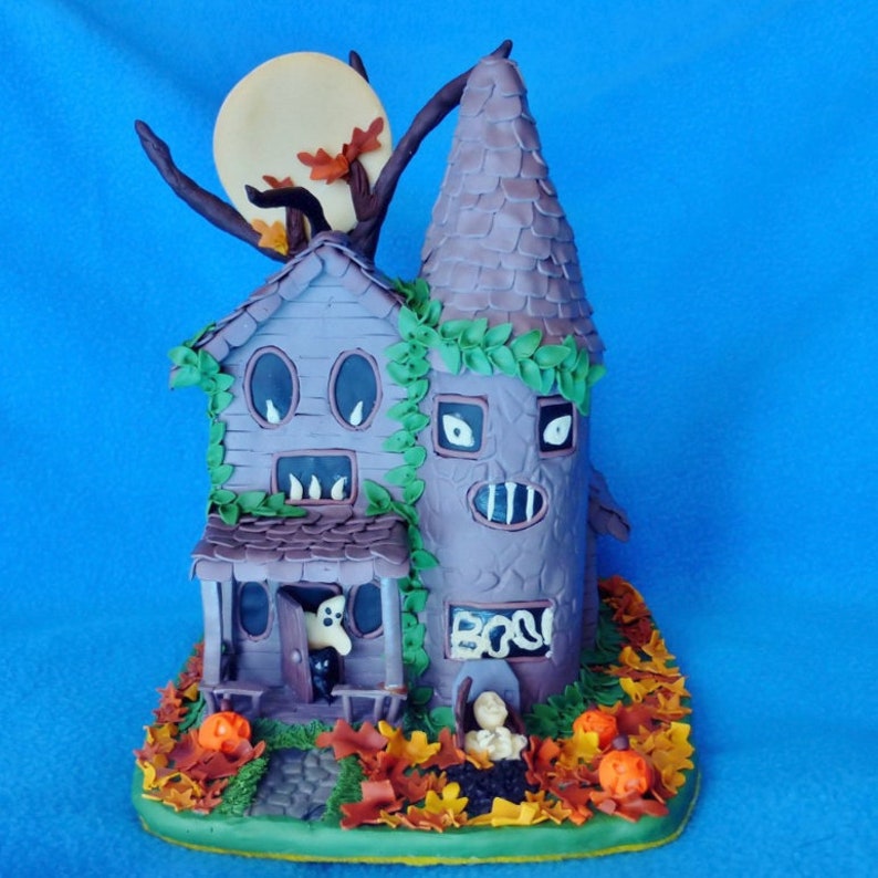 Spooky Polymer Clay Glow in the Dark Haunted House sculpture image 0
