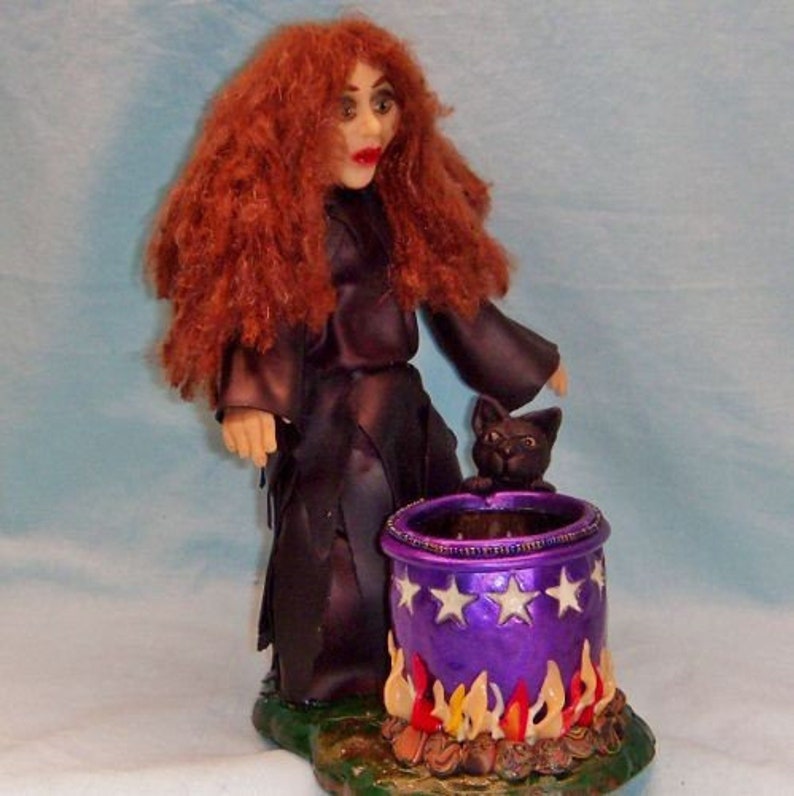 OOAK Glow in the Dark Halloween Witch and Black Cat with image 0