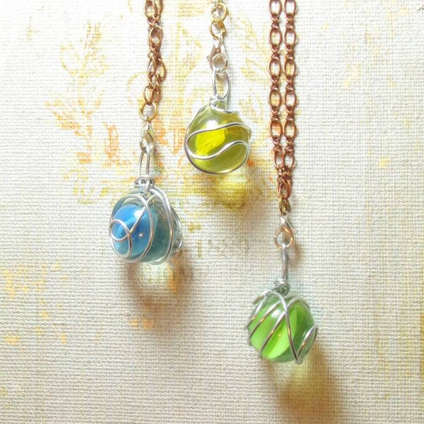 Glass marble interchangeable fairytale necklaces (cat's eye and tinted)