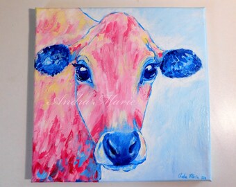 12x12" Valentine Cow Acrylic Original Painting