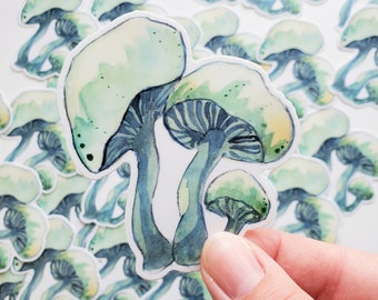 Green Watercolor Mushrooms Sticker