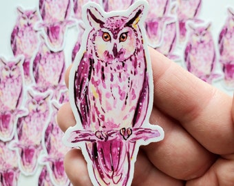 Pink Watercolor Horned Owl Sticker