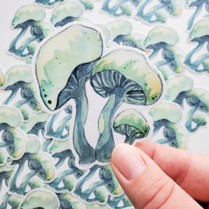 Green Watercolor Mushrooms Sticker
