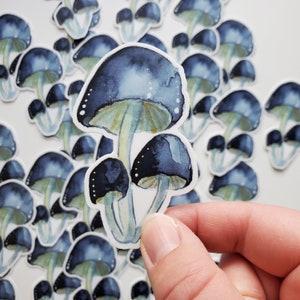 Blue Watercolor Mushrooms Sticker Decal