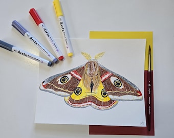 8x10 Empreor Moth Painting, Watercolor and Acrylic Art
