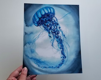 Blue Watercolor Jellyfish Art Print