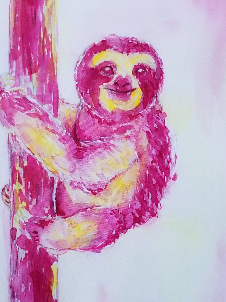 Smiling Pink Sloth Art Print