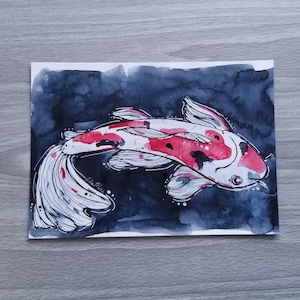 5x7 Aquarell Koi Fisch Kunstdruck