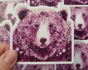 Purple Watercolor Bear Sticker