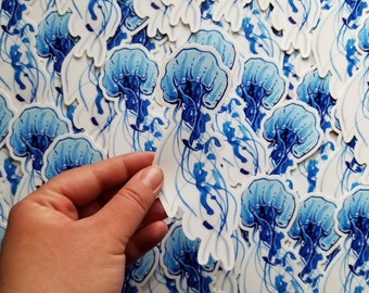 Blue Watercolor Jellyfish Bumper Sticker