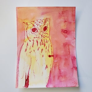 Watercolor Ink Owl Painting 6x8&quot;