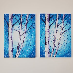 5x7 Árboles de Aspen de invierno pintados en acrílico