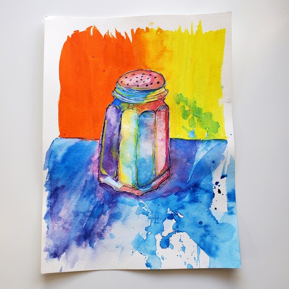 Salzstreuer Aquarell Bild: Bunt Küchen Kunst (23x30cm)