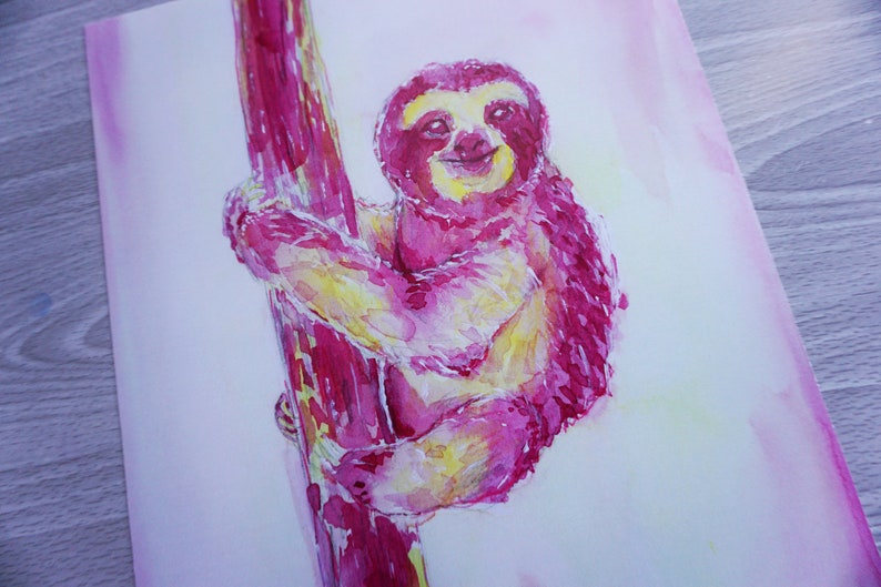 Smiling Pink Sloth Art Print