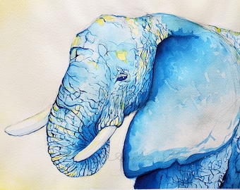 ◆BLUE ELEPHANT◆ COY ash brown Guy Coholeach Elephant Charging Kicking Up Dirt Dust Art