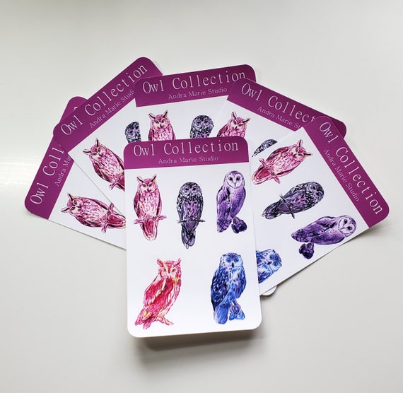 Watercolor Owls Sticker Sheet with Paper and Weatherproof Matte Options