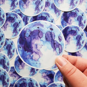 Blau und Lila Aquarell Vollmond Aufkleber