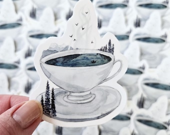 Sticker bouteille d'eau en vinyle Mountain Tea Cup