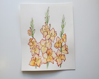 グラジオラスの絵画 花 オリジナル水彩画 花のアート 花のアートワーク
