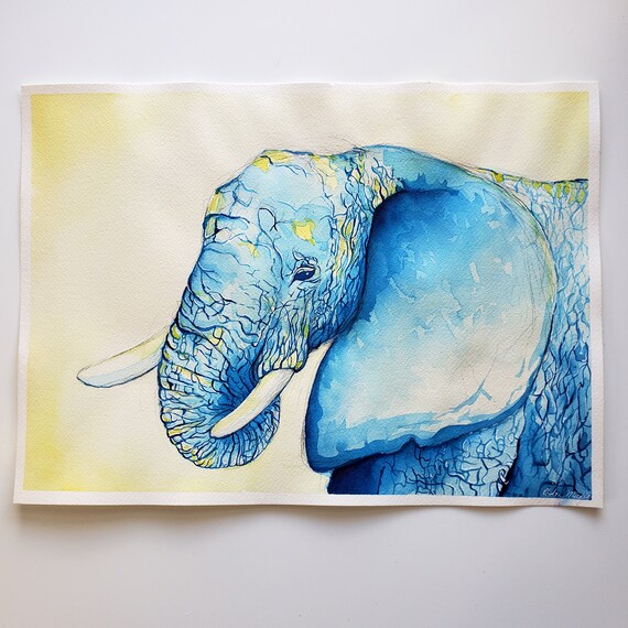 ◆BLUE ELEPHANT◆ COY ash brown Guy Coholeach Elephant Charging Kicking Up Dirt Dust Art