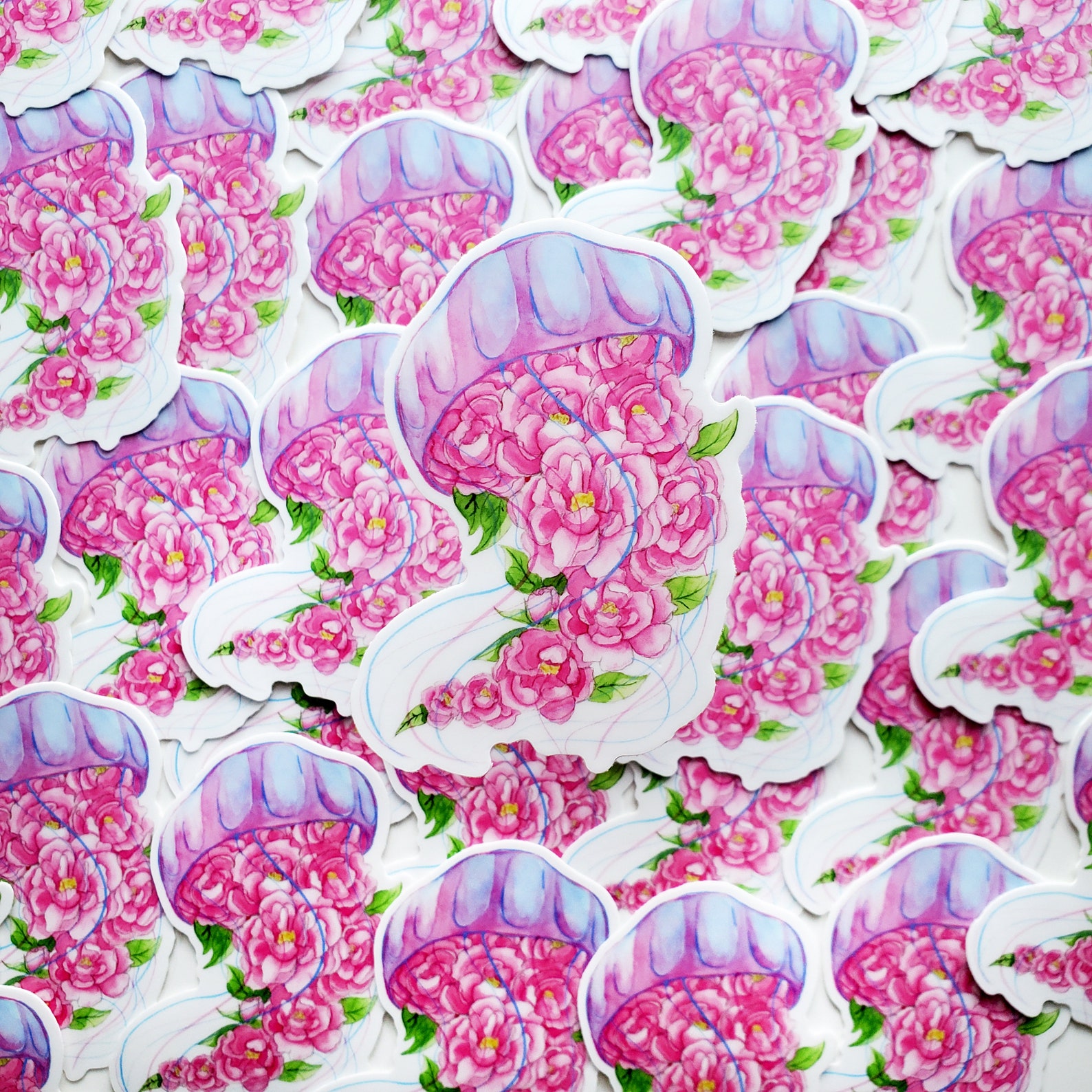 Watercolor Floral Jellyfish Sticker Peony Flowers Etsy