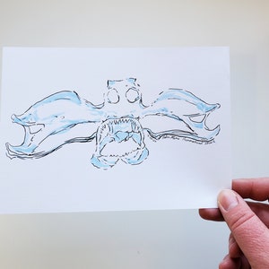 Hammerhead Shark Skull Brush Pen and Marker Drawing, 5x7 Art