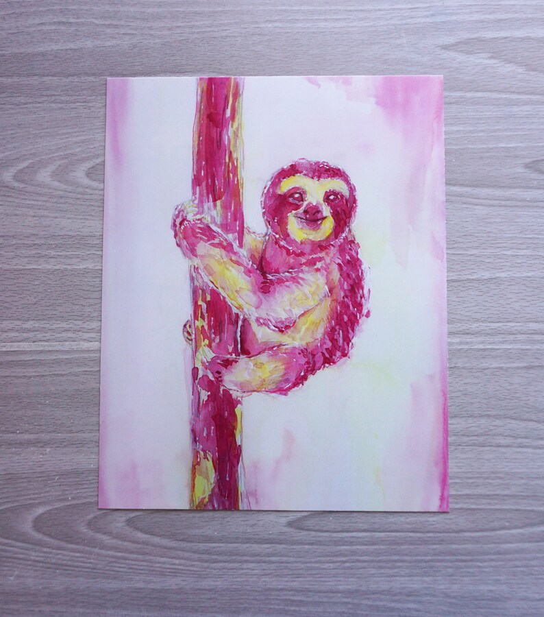 Smiling Pink Sloth Art Print