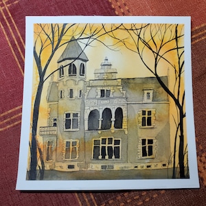 Haunted House Original Ink Painting 6x6&quot;