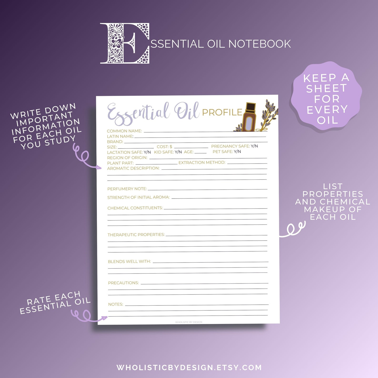 Printable Essential Oils Notebook Binder Planner | Essential Oil Recipe ...